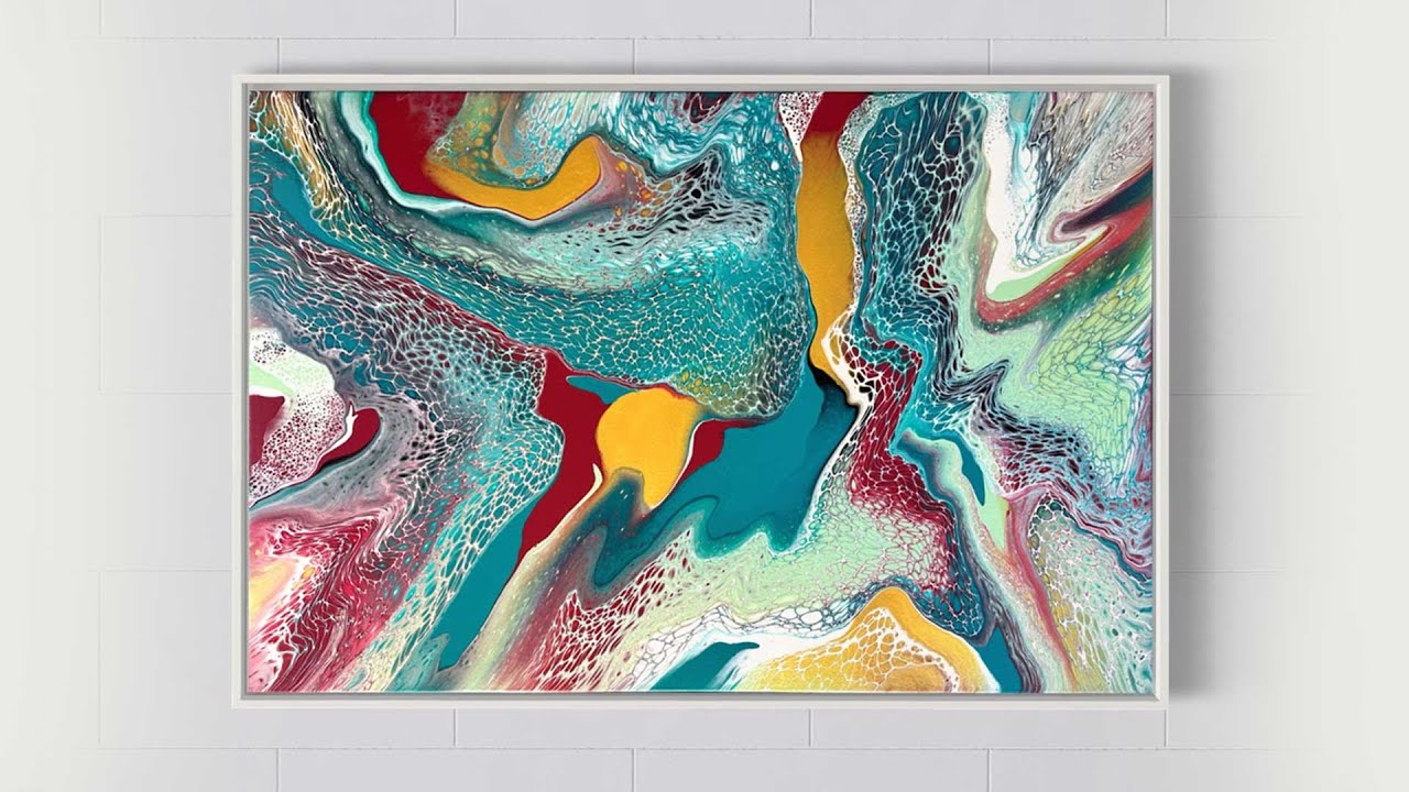 My BOLDEST Pour Painting Yet! 🔴 🟡 🟢 🔵 Swipe on a Large Canvas