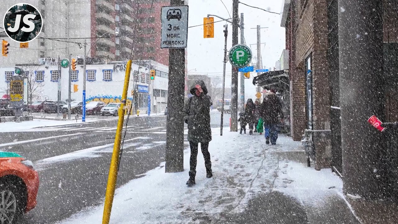 Spring Snowfall in East York | Pape & Donlands Toronto Walk