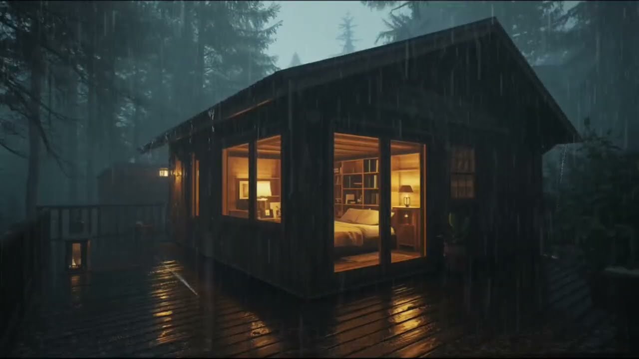 SLEEP IN 5 MINUTES! Heavy Rain at the Secret Forest Cabin 🌲⛈️