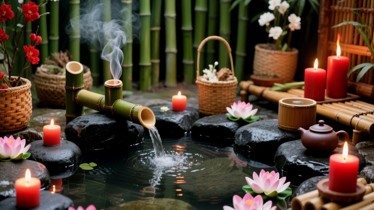 SPA RELAXATION MUSIC WITH FLOWING WATER AND GENTLE PIANO