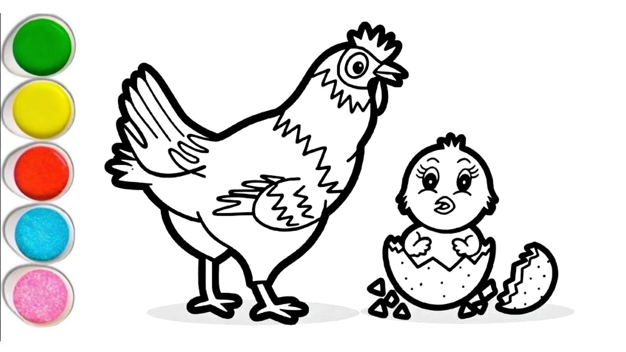 Drawing , Coloring and Painting a Hen and Baby Chick 🐔🐥 | Easy Drawing for Kids