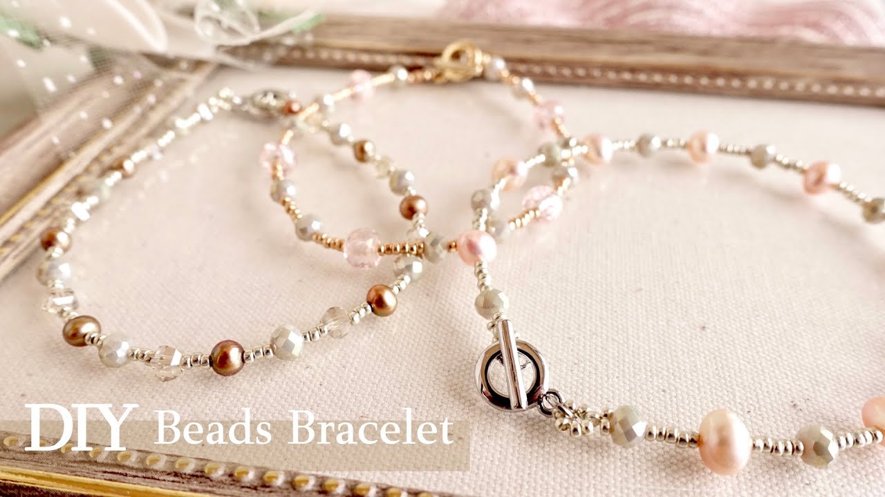 DIY✳︎ Easy Simple Beads Blacelets Tutorial シンプル簡単♢ビーズブレスレットの作り方♪淡水パール|マンテル|ビーズアクセサリーHow to makeテグス編み
