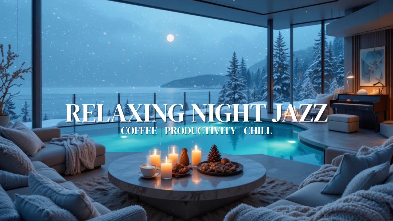Relaxing Winter Jazz Instrumental ❄️ Cozy Luxury Night by the Pool