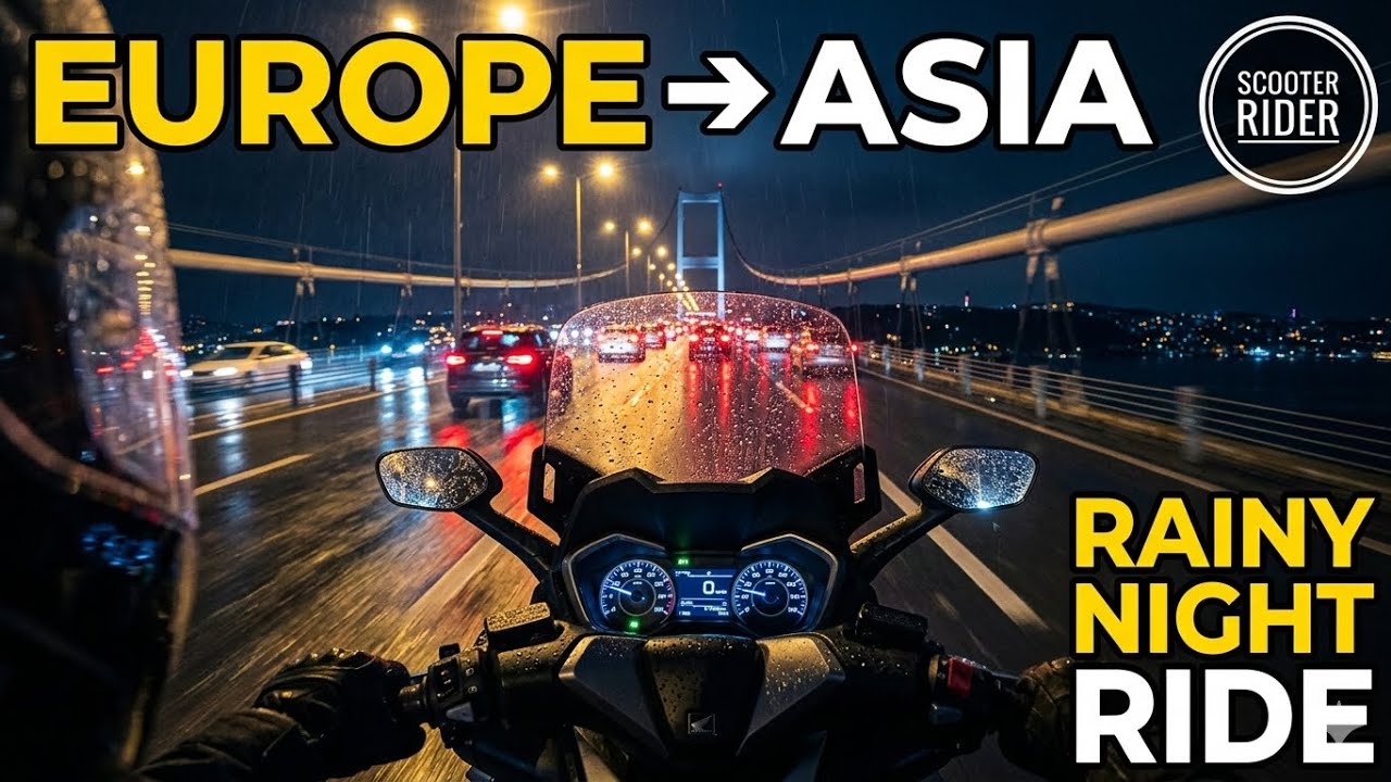 Honda Forza 300 Night Ride: Europe to Asia | Rainy Bosphorus Bridge & Üsküdar Cruise