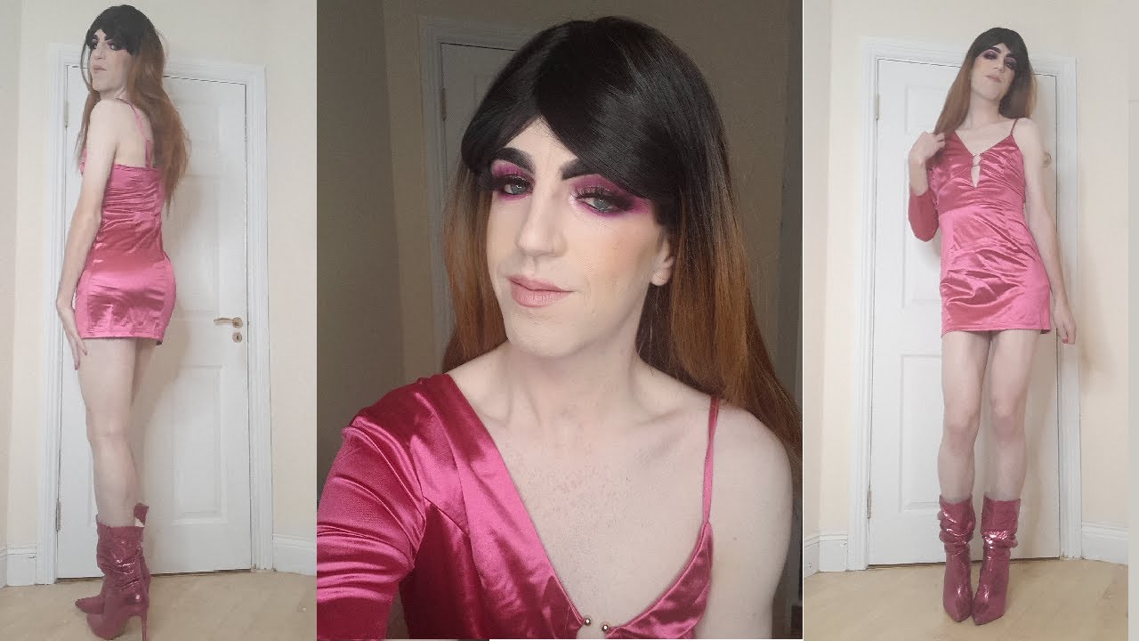 Crossdresser / Femboy / Boy to Girl / Sexy Pink Satin Dress
