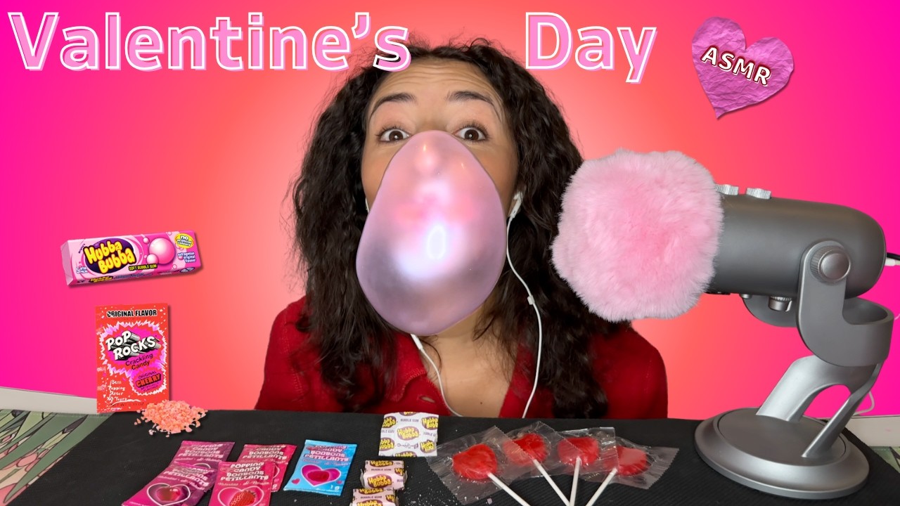 Valentine's Day ASMR 💘 Gum Chewing, Pop Rocks, Lollipops (Soft Whisper)