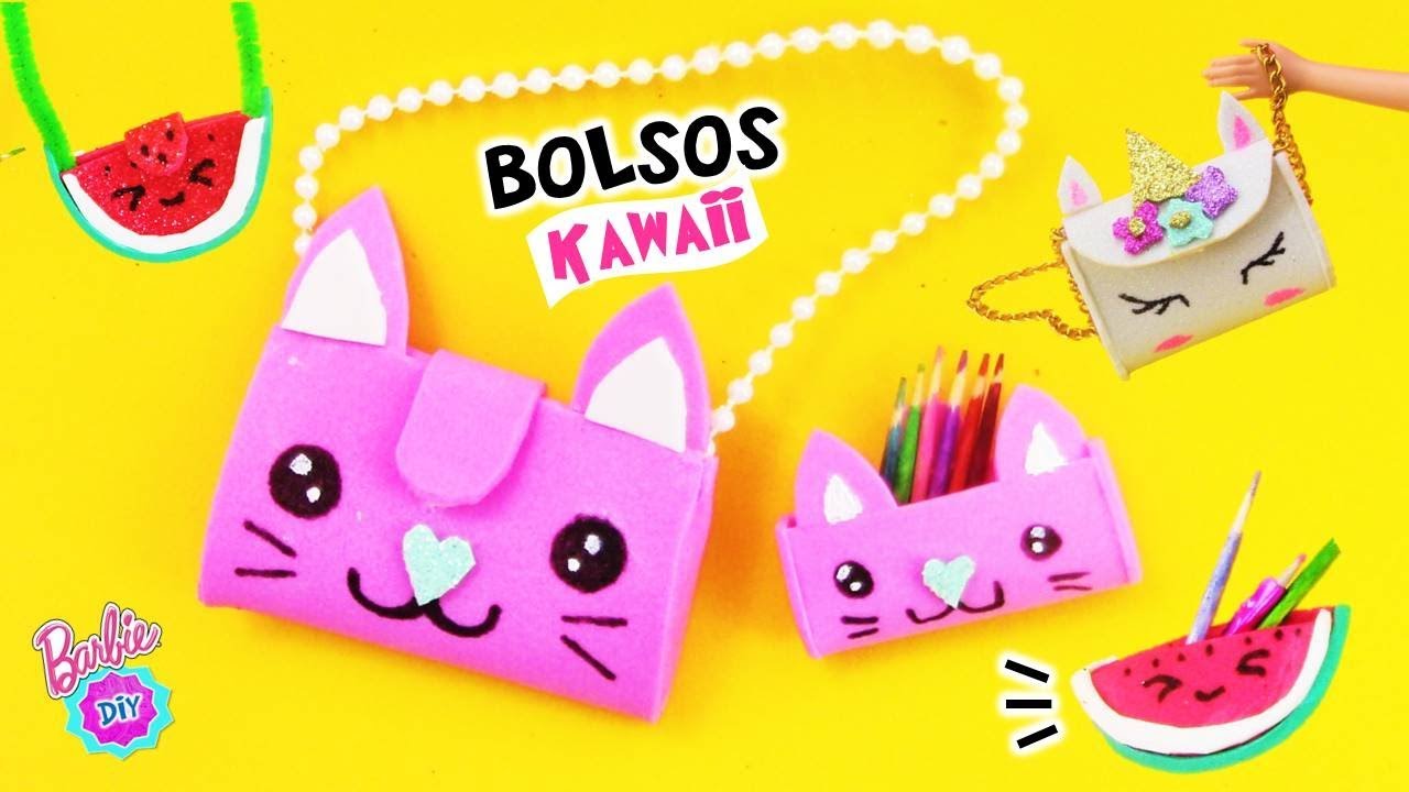 Como hacer BOLSOS y LAPICERAS Kawaii para MUÑECAS Barbie muy FÁCIL! MANUALIDADES PARA MUÑECAS
