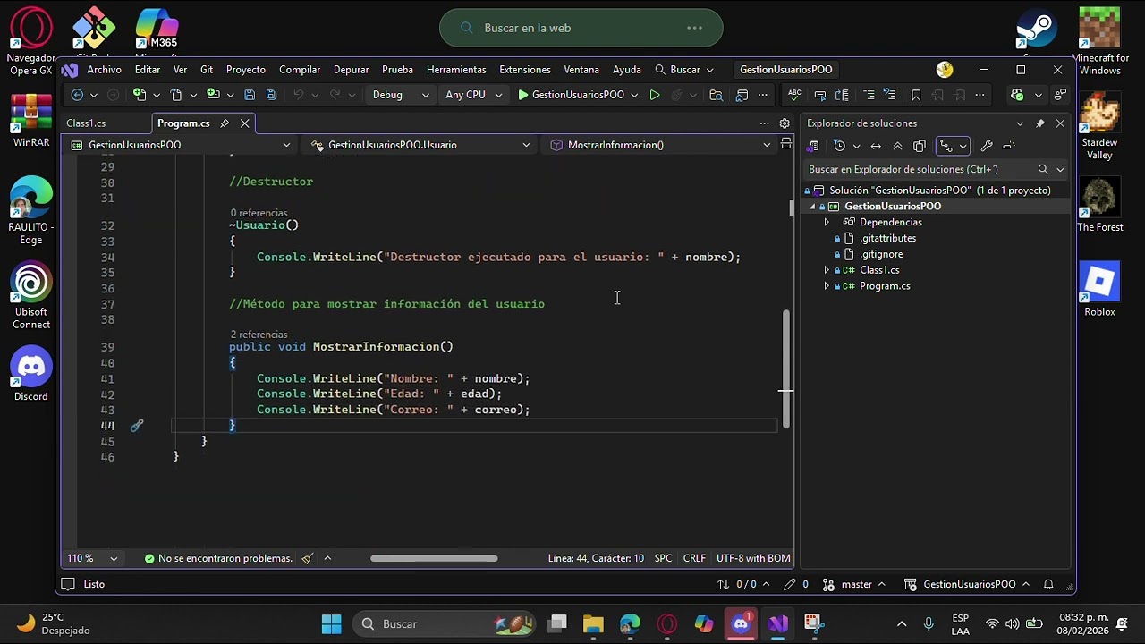 Programa de C# (Practica de constructores y desconstructores) con interaccion en la terminal(CMD)