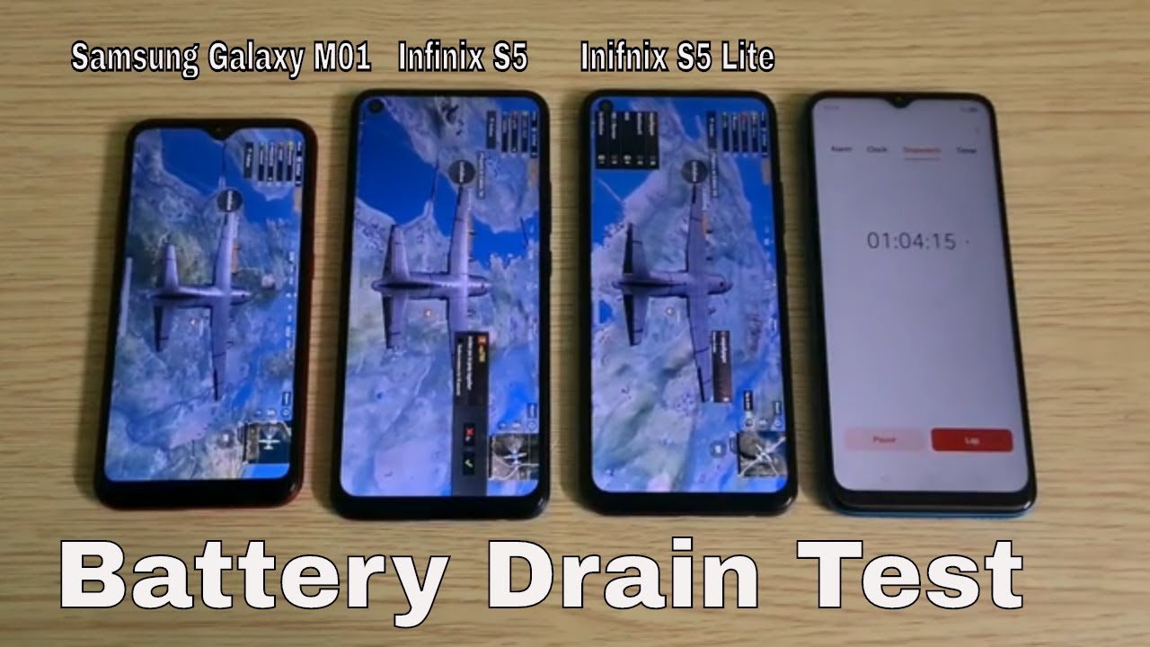 Samsung Galaxy M01 vs Infinix S5 vs Infinix S5 Lite Battery Drain Test