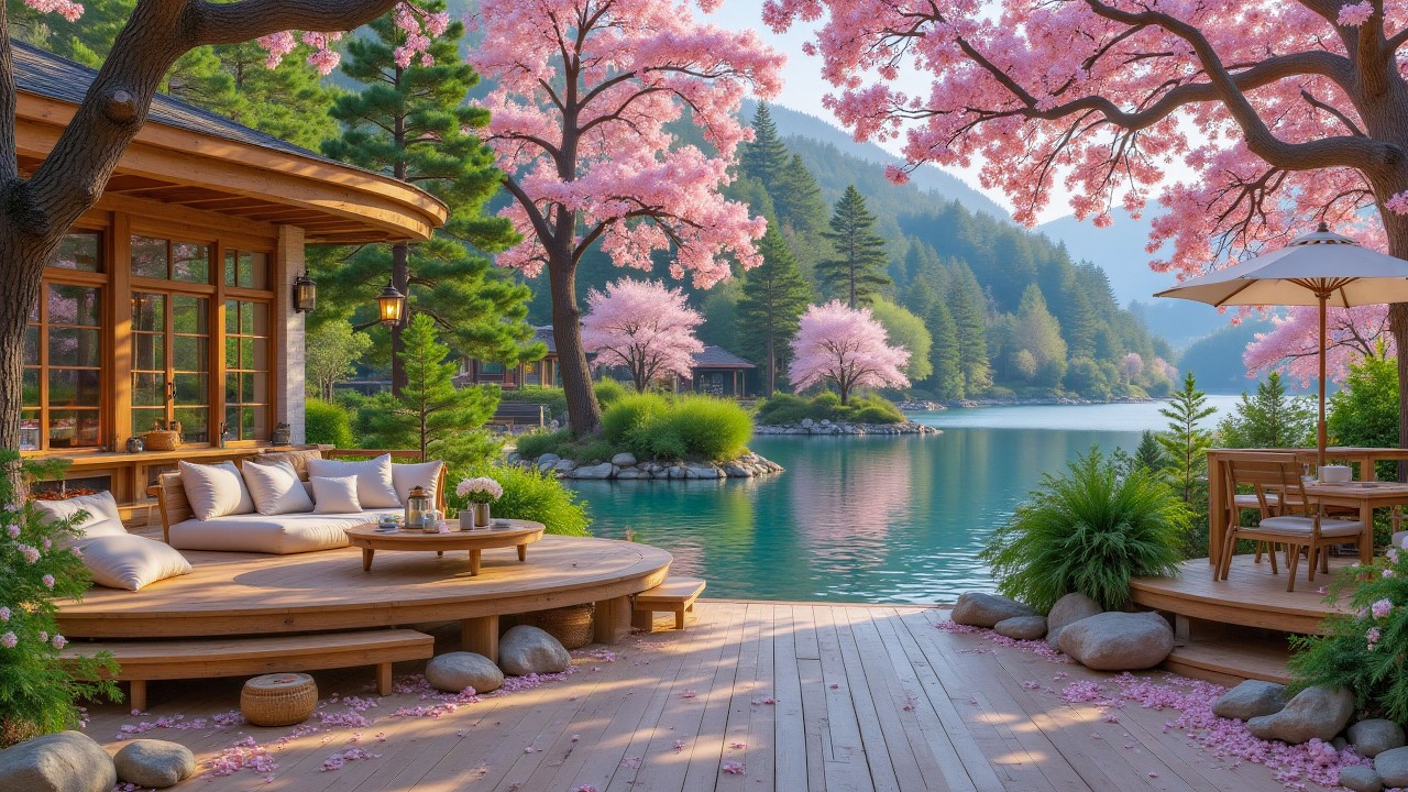 Press Play and Escape to This Spring Lakeside Porch 🌸 Piano Music & Nature Ambience for Work, Study