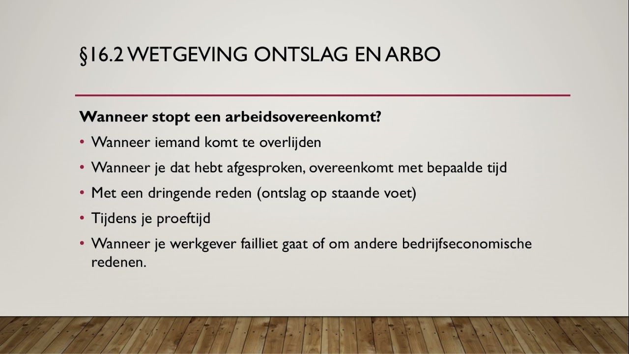 Les 2 hoofdstuk 16 &sect;16 2 Wetgeving ontslag en arbo