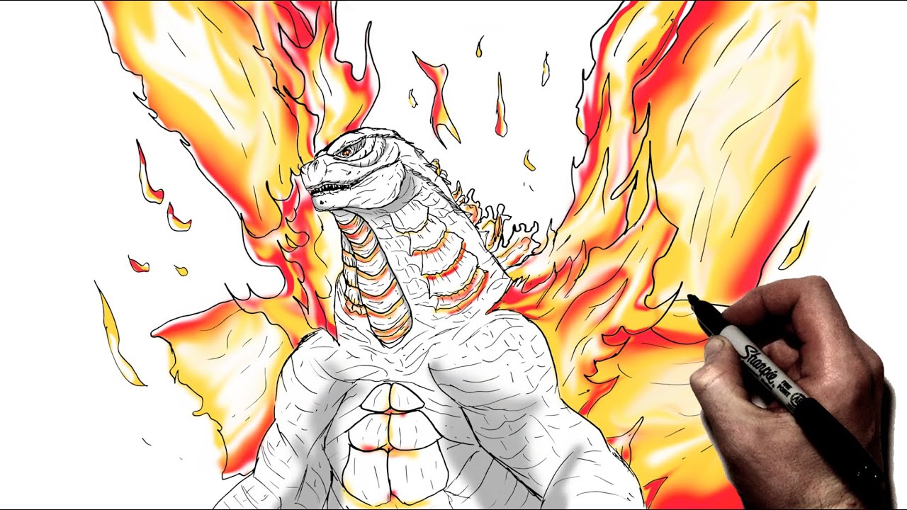 How To Draw Burning Godzilla | Step By Step | Monsterverse