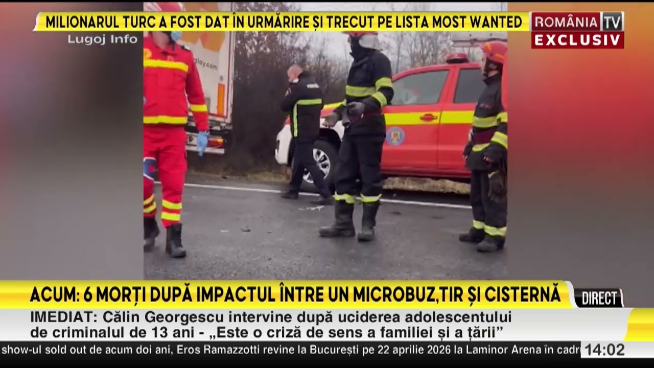 Accident cu șase morți pe DN6, în Timiș. Un microbuz, un TIR, o autocisternă  s-au ciocnit