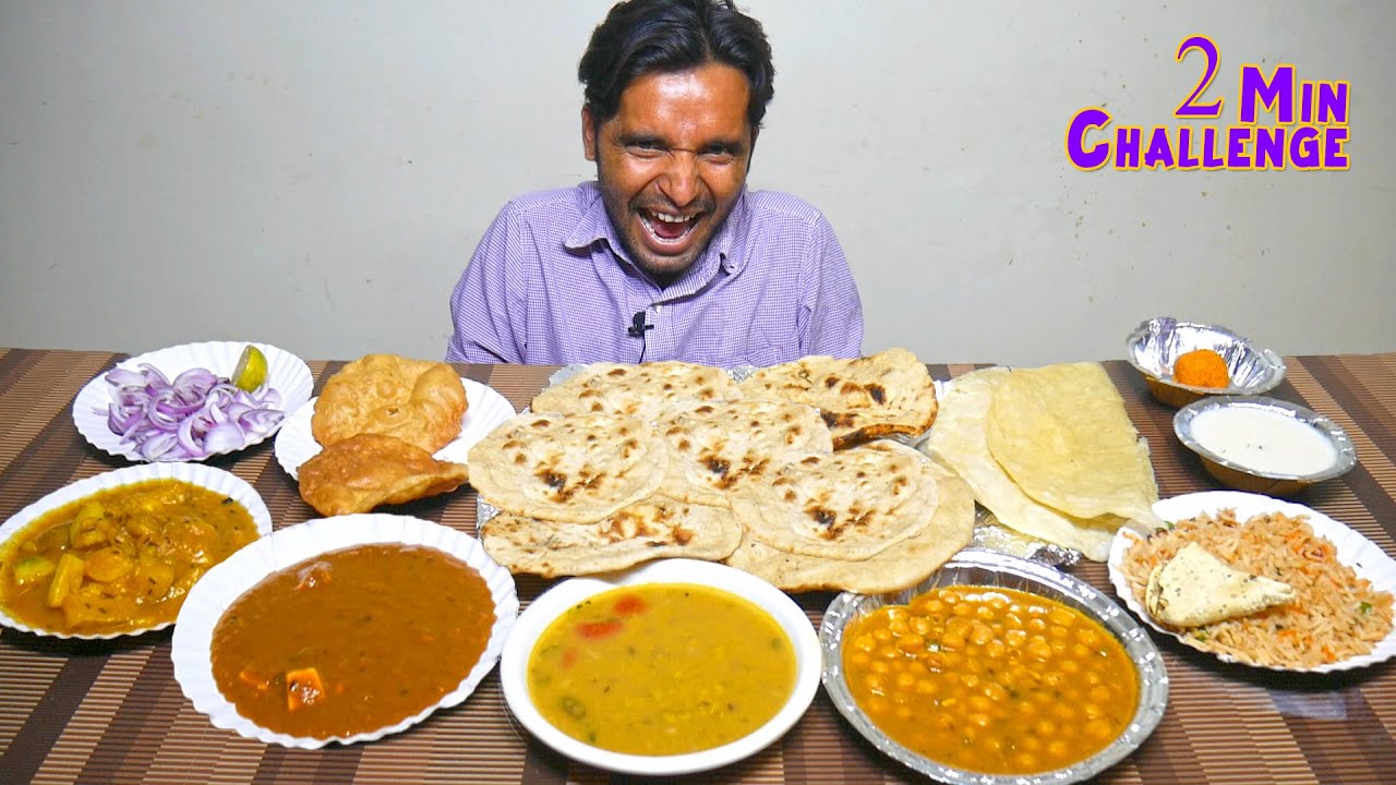 Shahi Paneer, Dal Tadka, Chole, Aloo Sabji, Fried Rice, Tandoori Roti, Big Poori Eating Challenge
