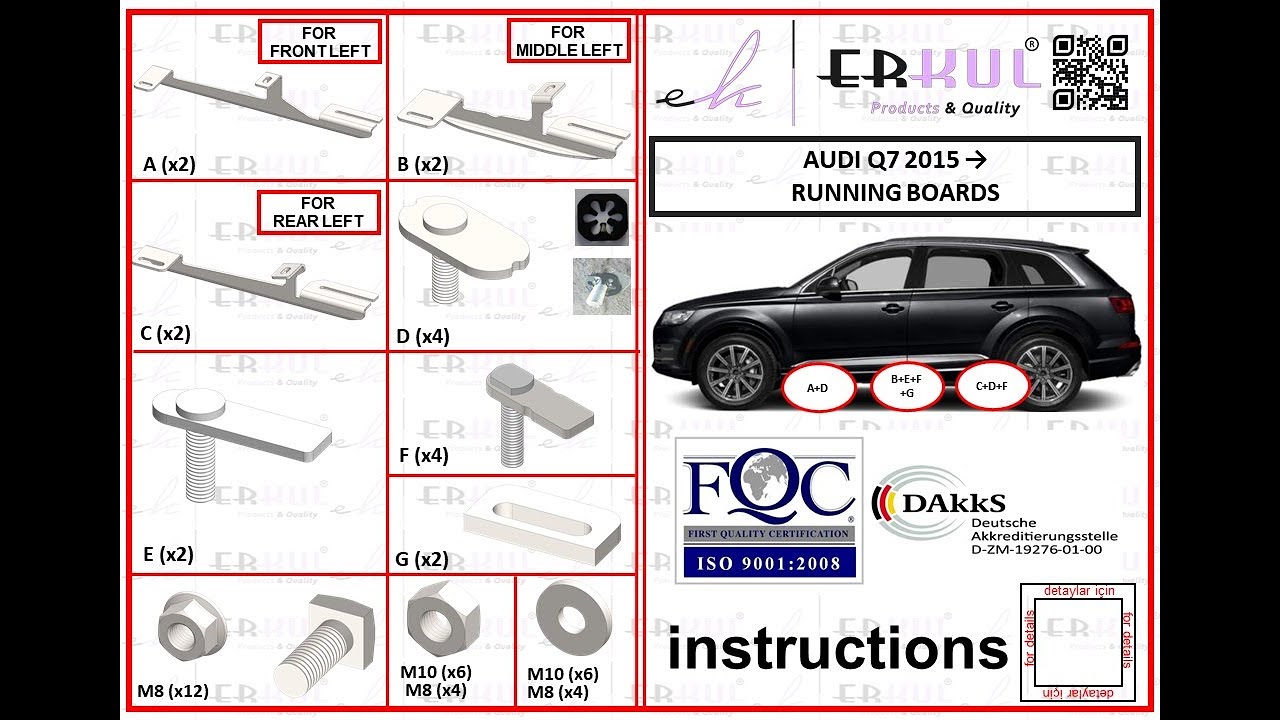 audi q7 2016+ running boards installation / yan basamak montajı