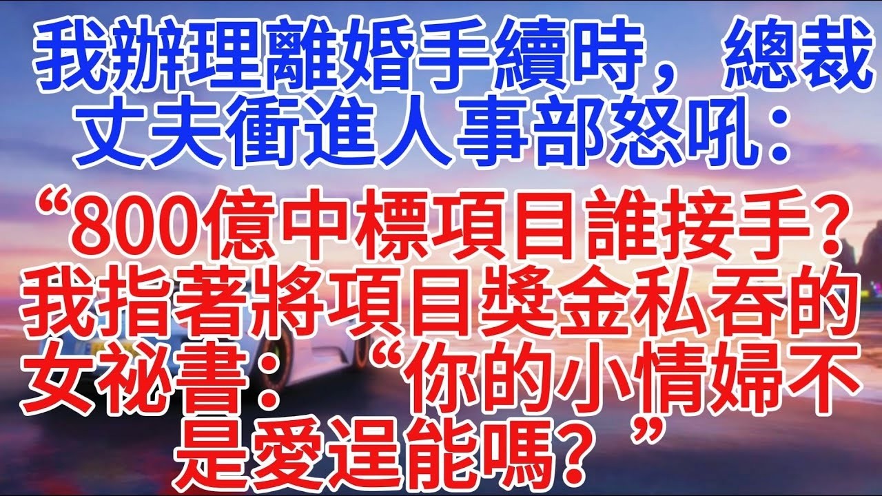 我辦理離婚手續時，總裁丈夫衝進人事部怒吼：“800億中標項目誰接手？”我指著將項目獎金私吞的女祕書：“你的小情婦不是愛逞能嗎？”#故事分享 #小說推文 #情感故事