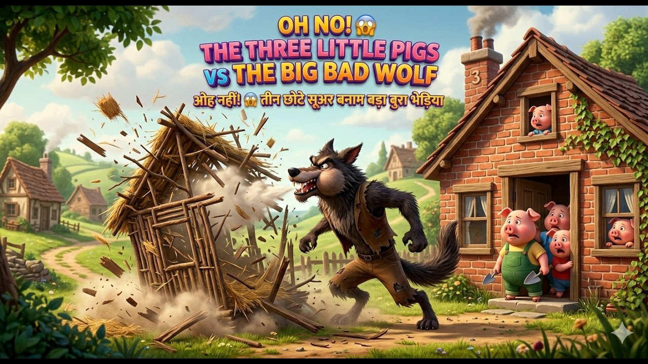 OH NO! 😱 The Three Little Pigs vs The Big Bad Wolf! (English & Hindi)