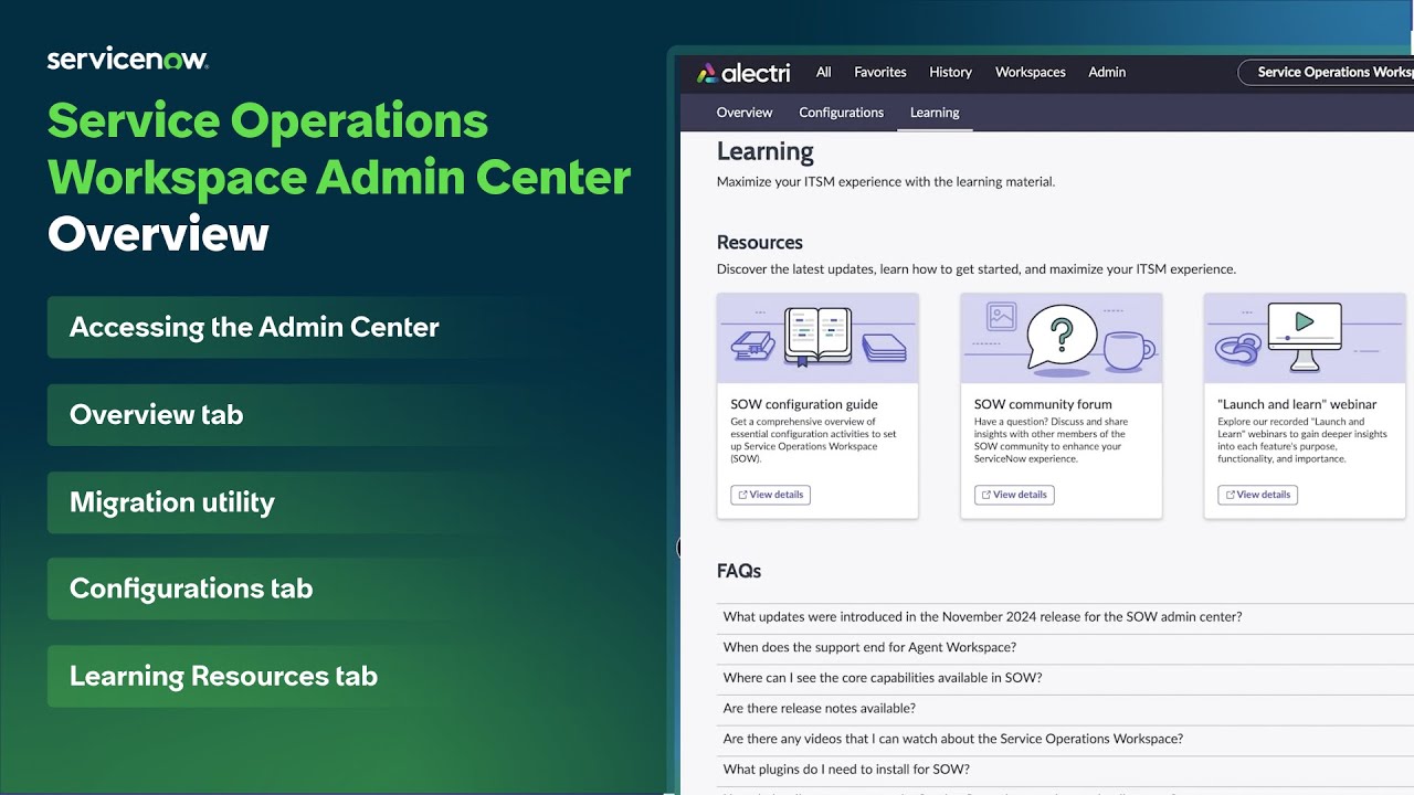 Service Operations Workspace Admin Center | Overview