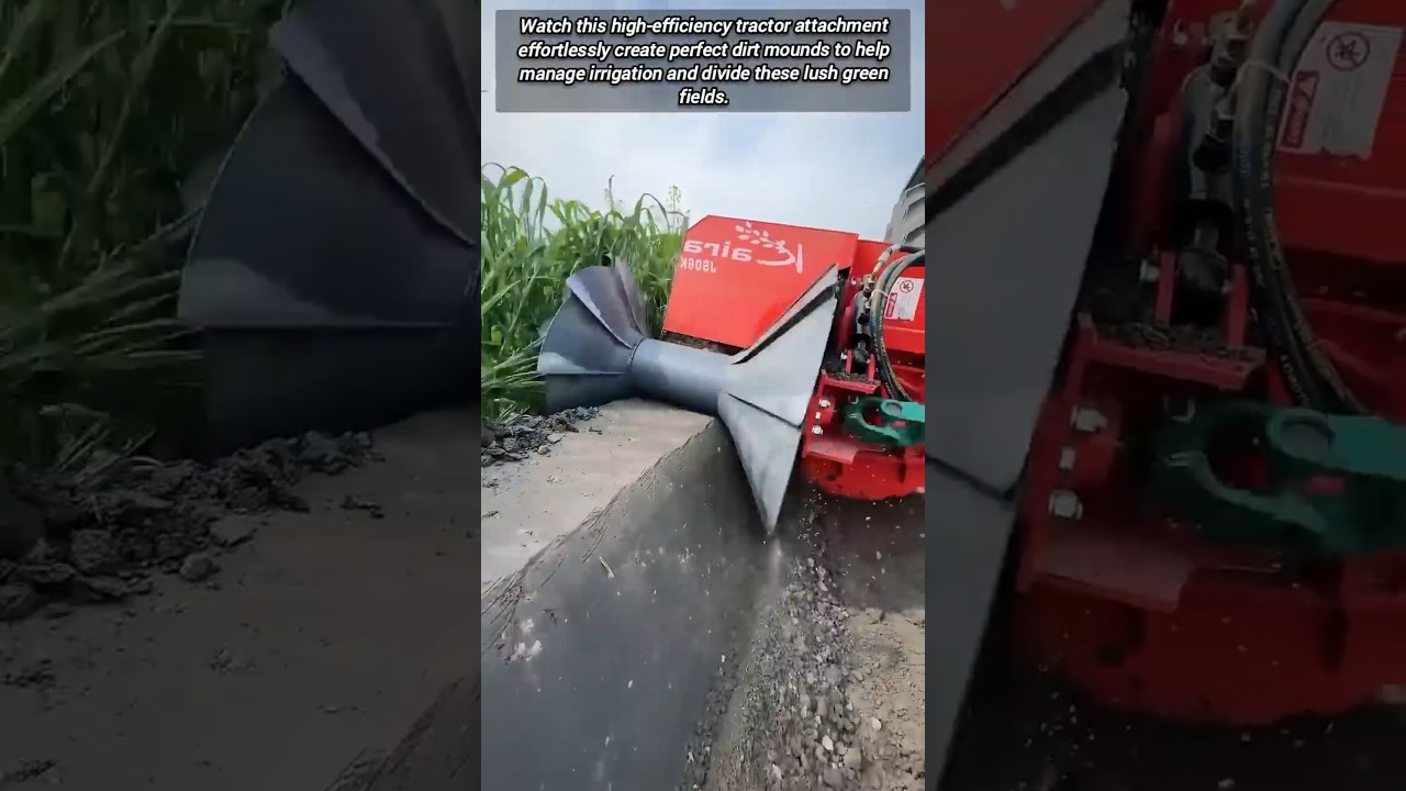Efficient Red Farming Machinery Creating Clean Soil Boundaries Quickly