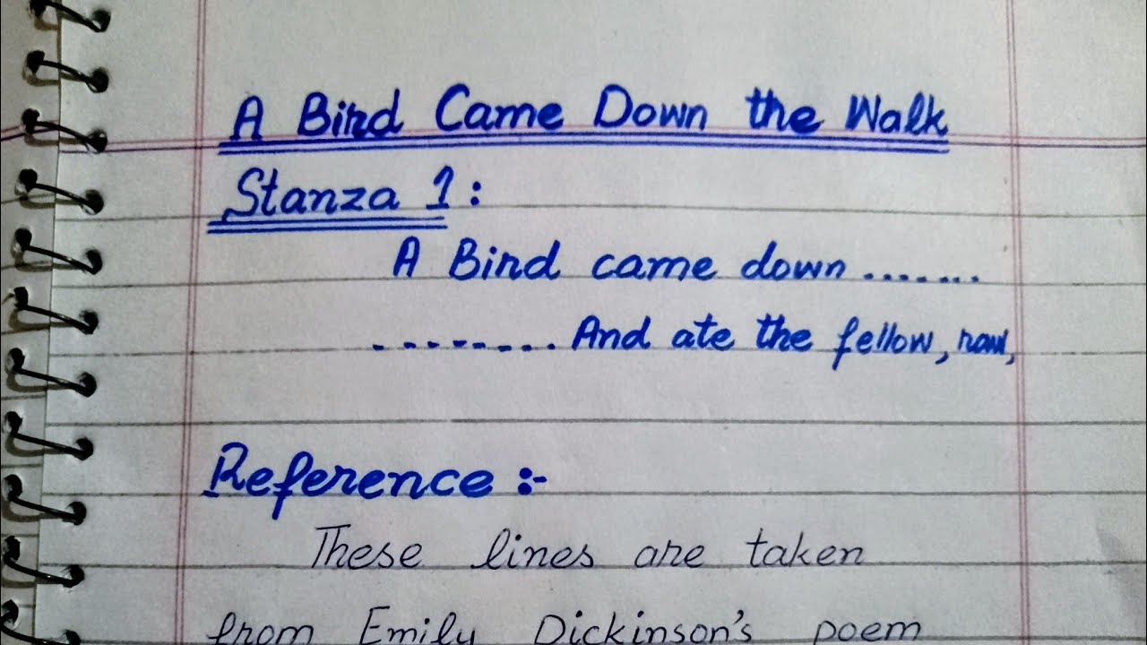 A bird, came down the walk - 1st Stanza - 1st year English New Book - Urdu translation