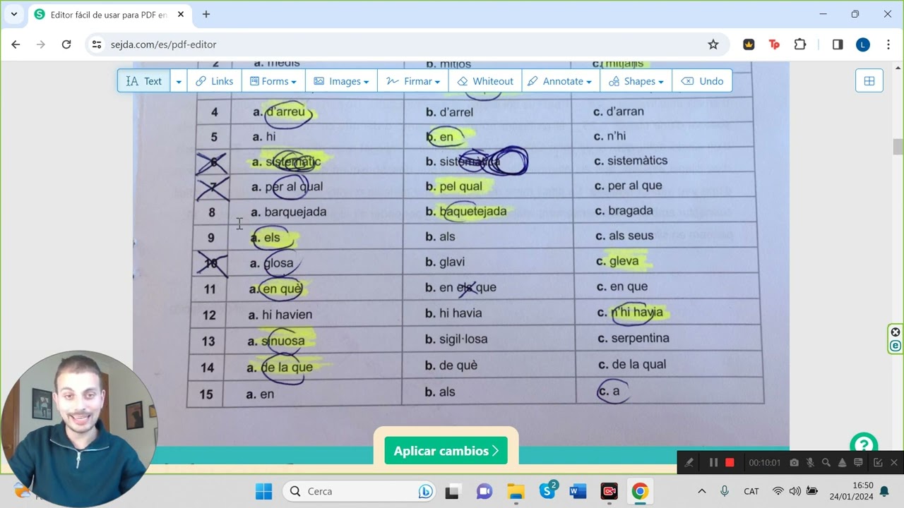 CIEACOVA gener 2024 -Correcció estructures lingüístiques  Examen valencià C1