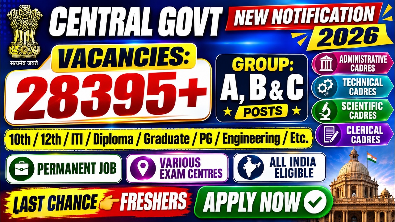 Central Govt New Vacancy 2026 📢28395+ Vacancies 🎯10th/12th/Graduate Pass Freshers
