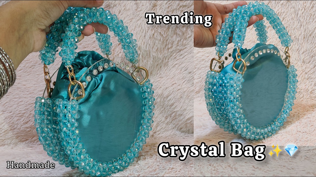 Crystal round beaded Bag Tutorial 👜 | handmade crystal pearls bag💙 #beadedbags #crystalbag