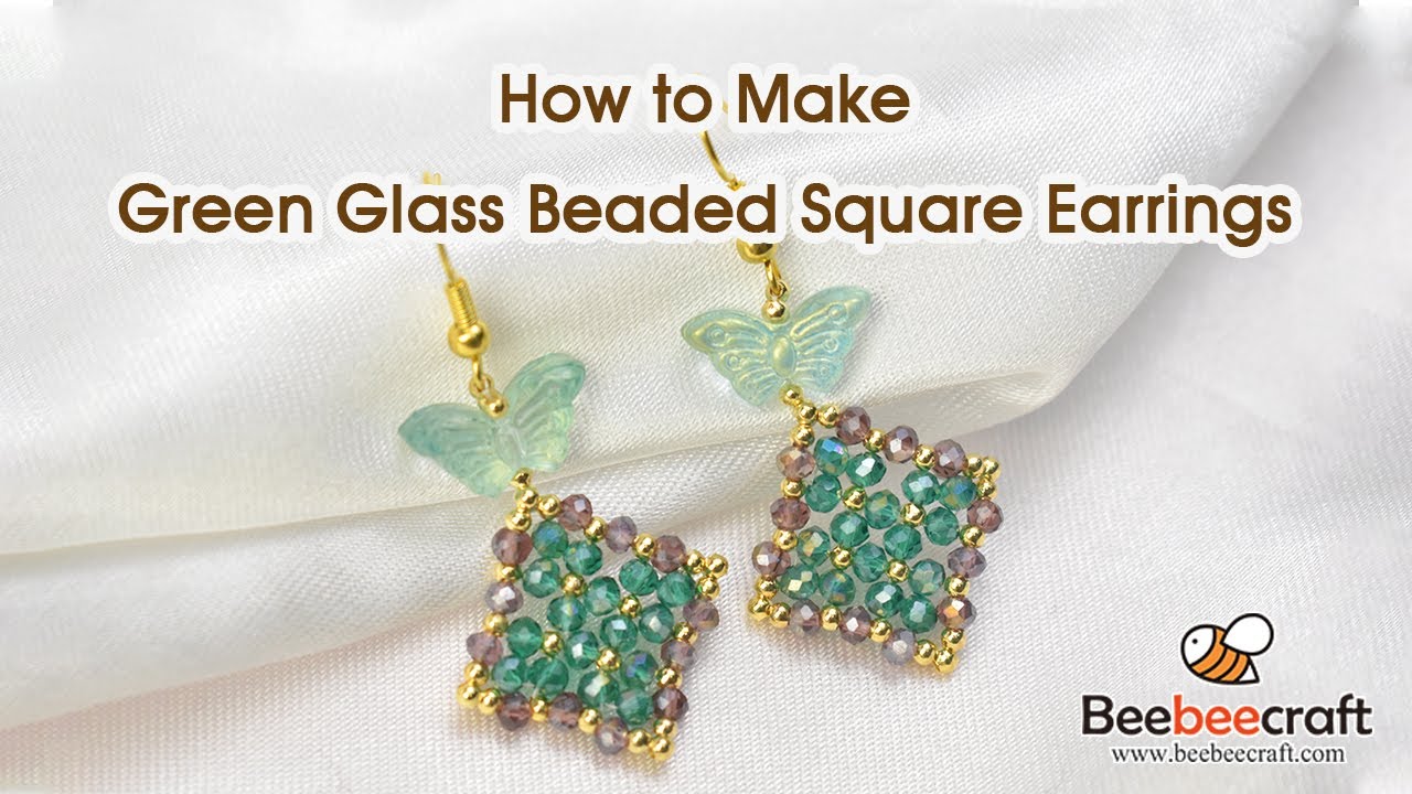 How to Make Green Glass Beaded Square Earrings