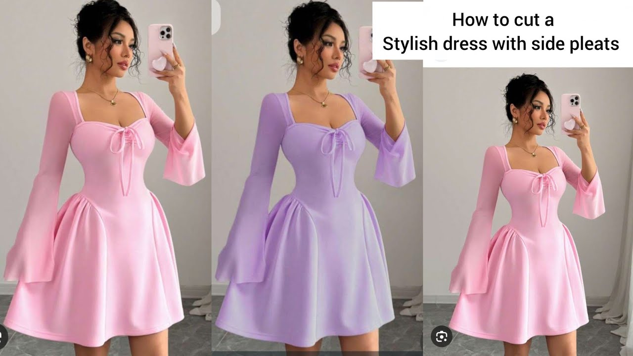 Sweetheart Neckline Basque Fit-and-Flare Dress with Bell Sleeves 