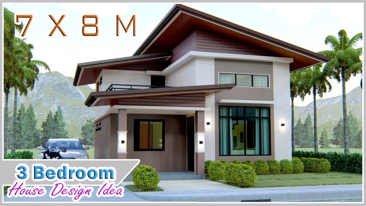 Small House Design | 7x8 meters (22.9x26.2 ft) 3 bedroom House with Loft and Roof Deck
