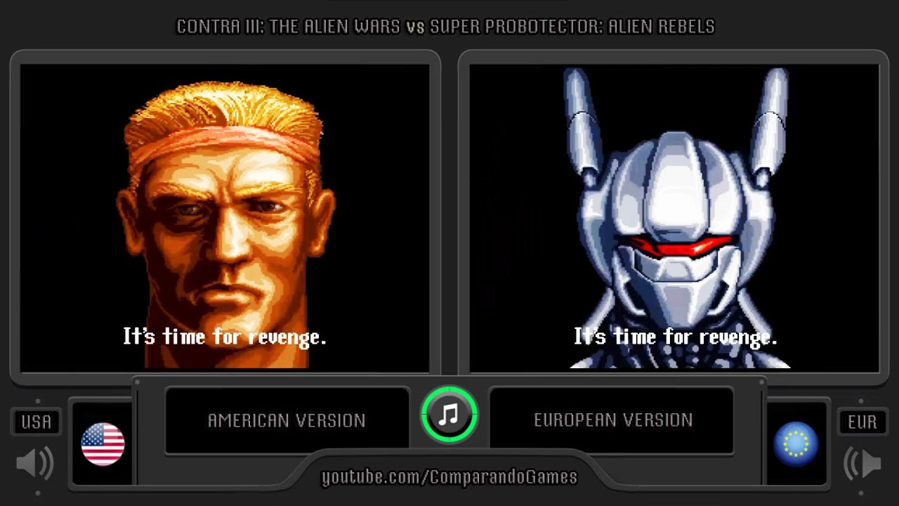 Regional Differences [18] Contra III: The Alien Wars (USA vs EUR) Snes - Side by Side Comparison