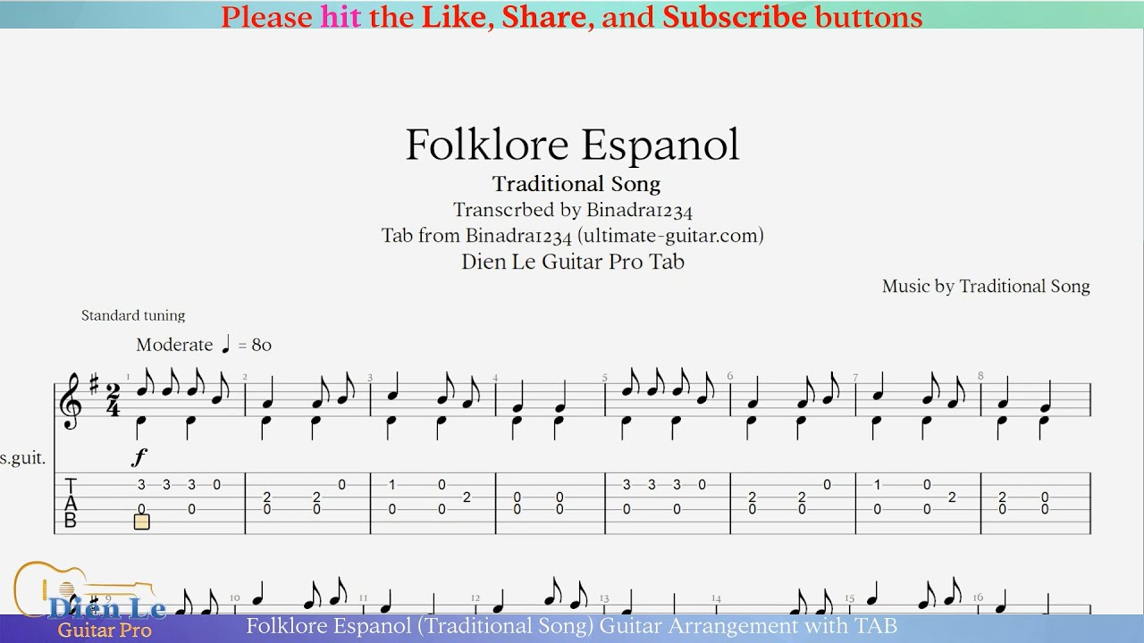 Folklore Espanol (Traditional Song) Guitar Arrangement with TAB