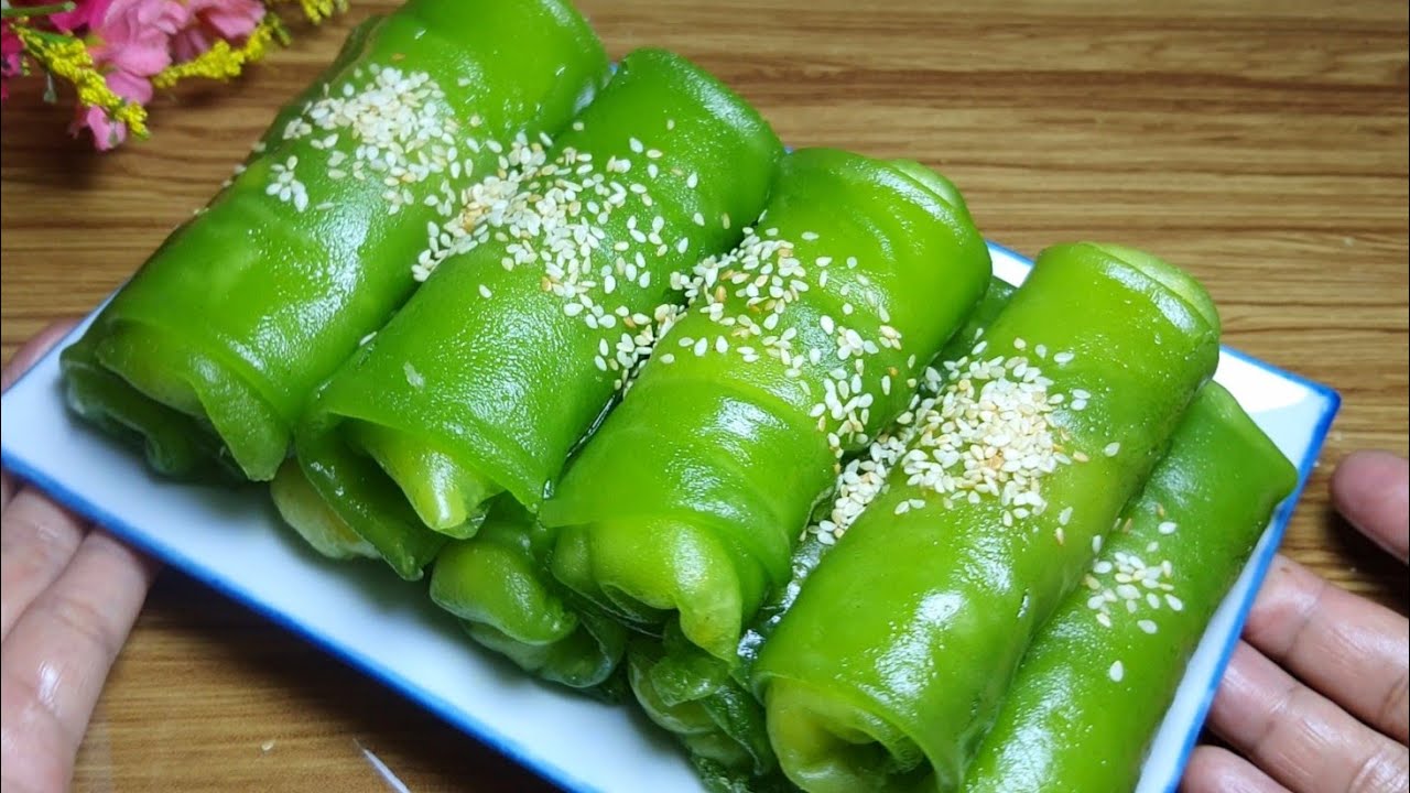 Bánh Ướt Ngọt - Bánh Cuốn nhân dừa  đậu xanh lá dứa không cần khuôn - Tú Lê Miền Tây