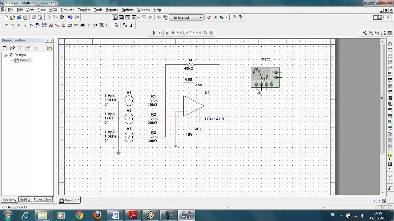 Amplificador Sumador, Multisim