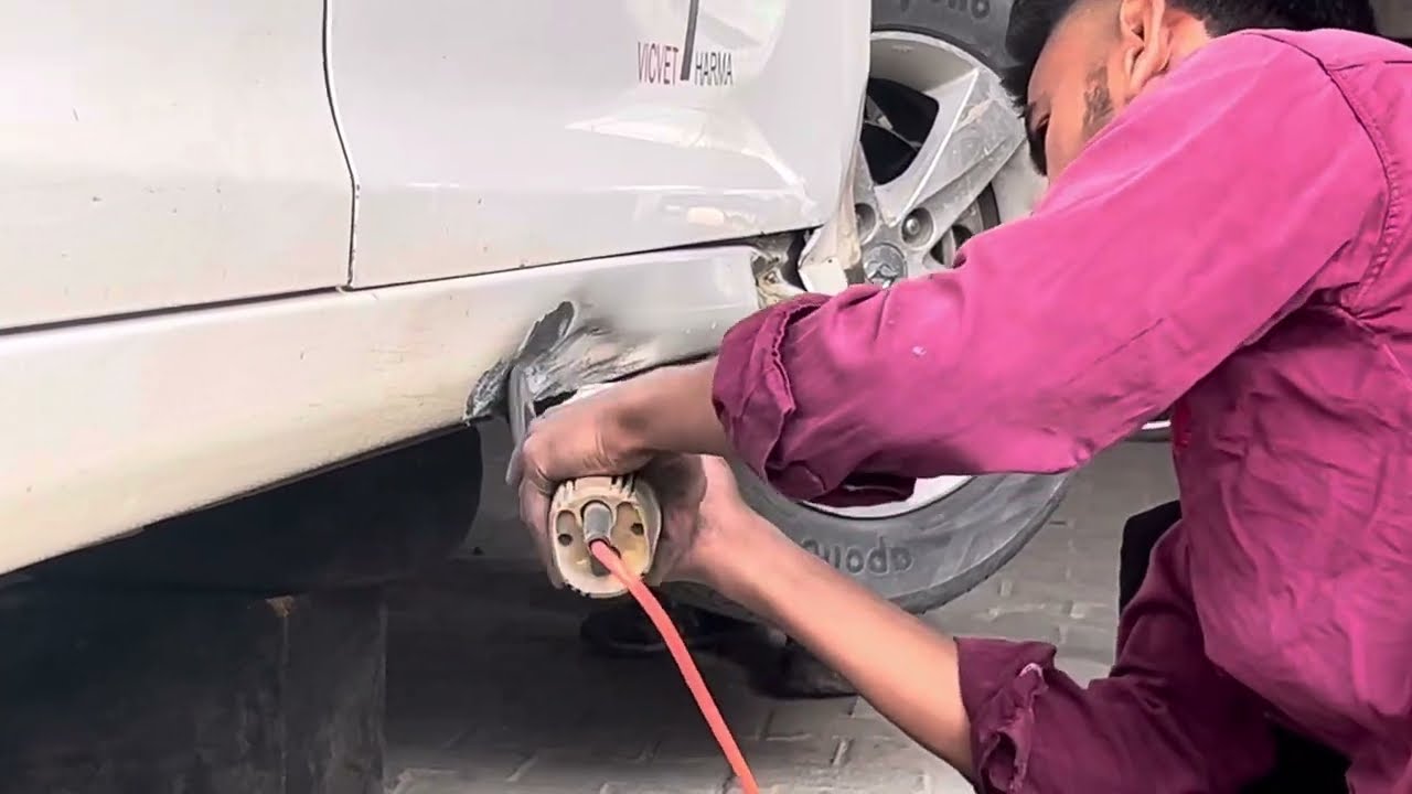 Hyundai Elantra running board repair full process #restoration #solapur #daintingpanting in Bathinda