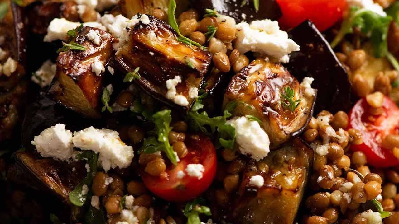 Roasted Eggplant Lentil Salad