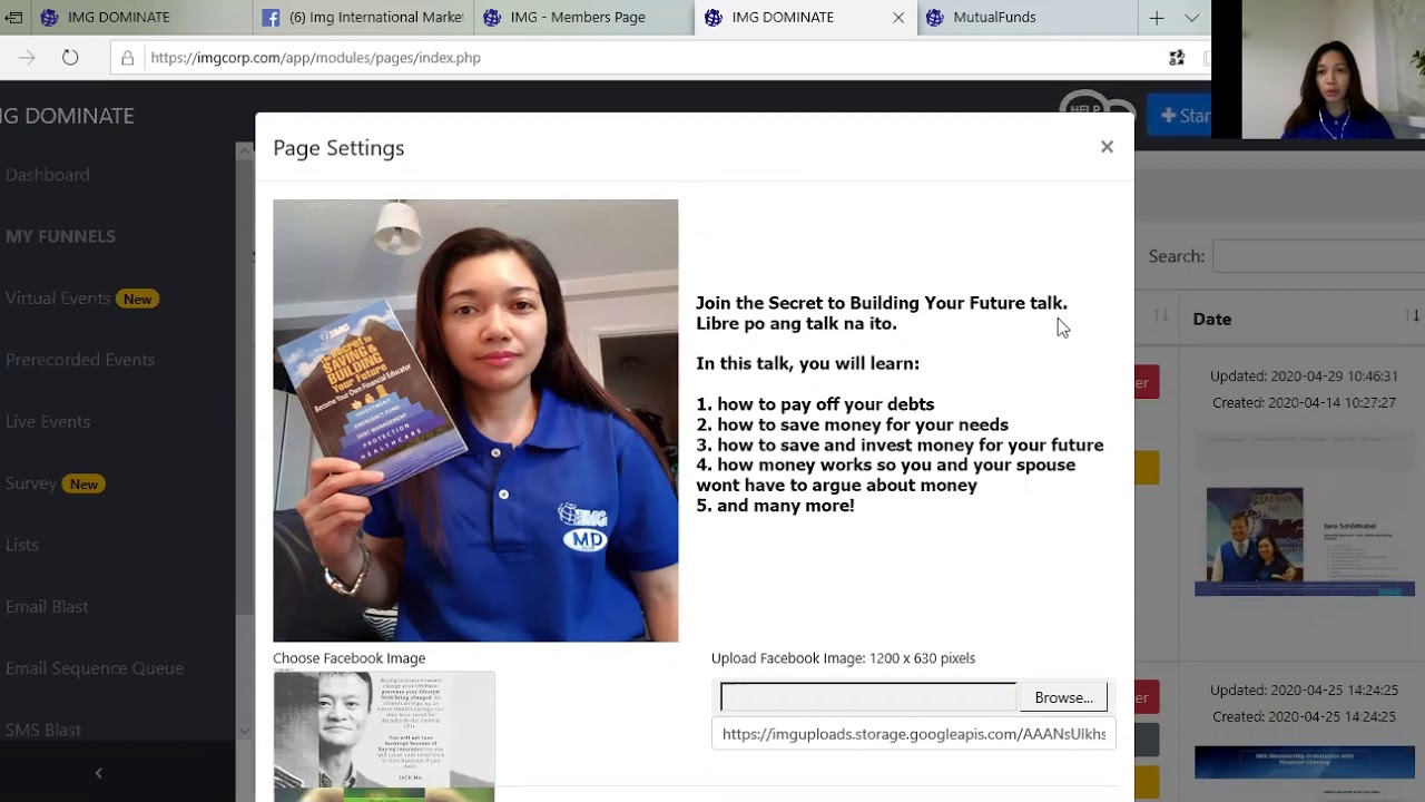 How to post from IMG dominate Funnel to Facebook page?