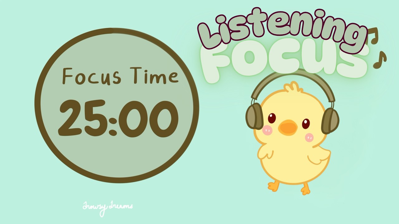 Chicken Listening🎧to Music 25X5 Pomodoro with Acoustic Guitar Music| Brown Noise Break | ADHD Study