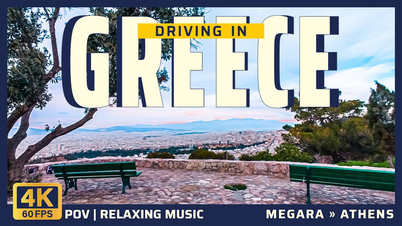 Greece Drive 4K | Megara &rarr; Athens | Relaxing Music, 3-Camera POV
