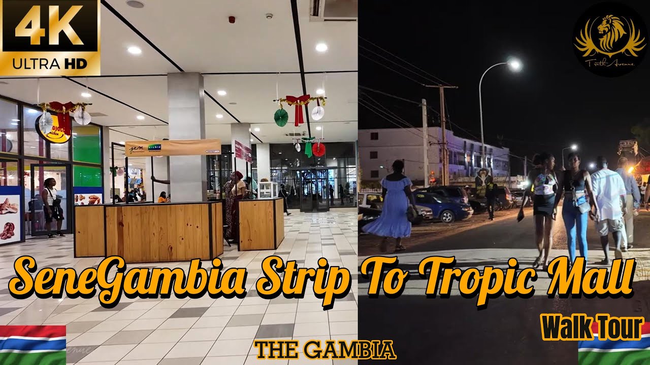 [4K] Senegambia Strip To Tropic Mall In Kololi, Night-Life Walk In The Gambia, West Africa