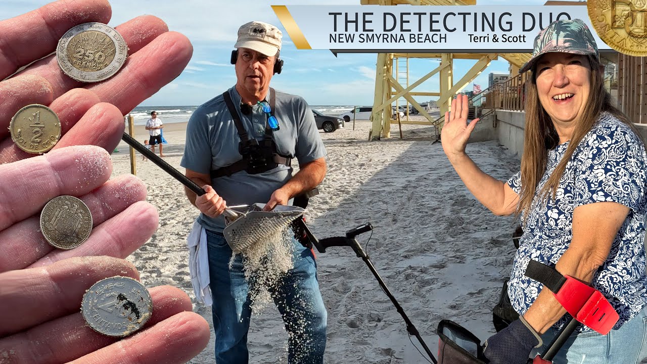 Coins from around the world found Beach Metal Detecting Florida  | The Detecting Duo S03E49