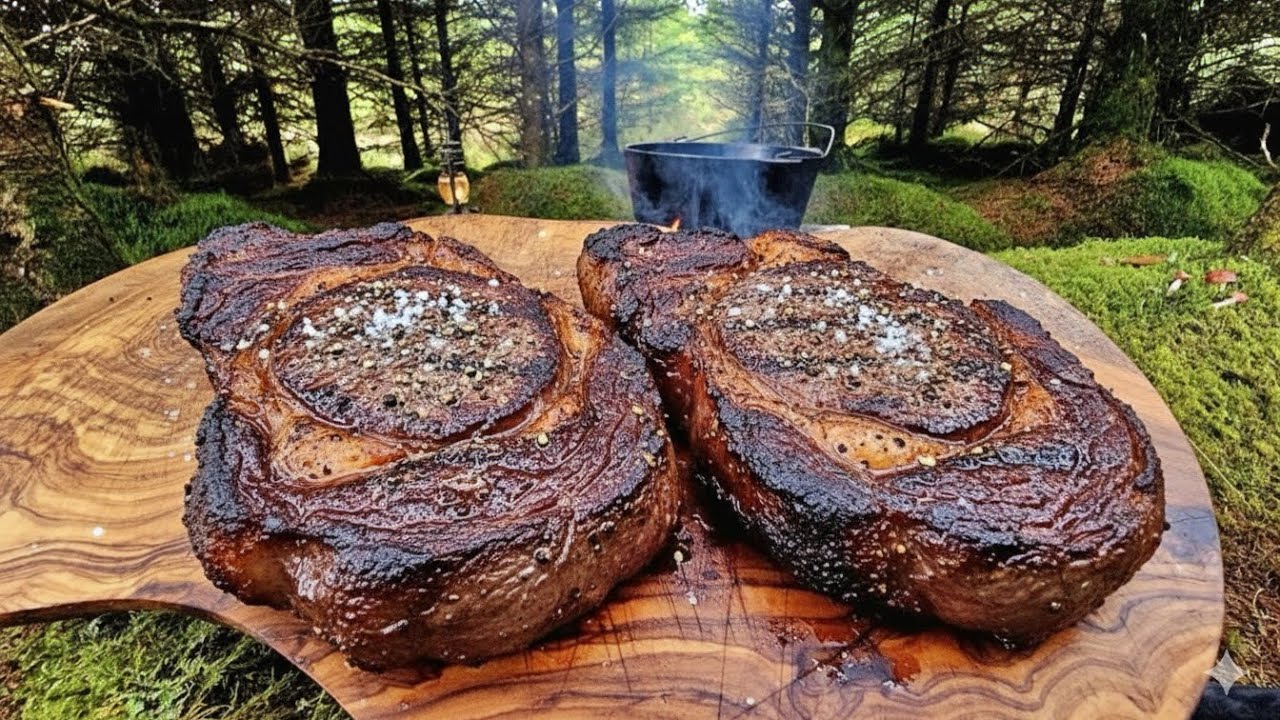Cooking a Juicy Steak Outdoors on an Open Fire