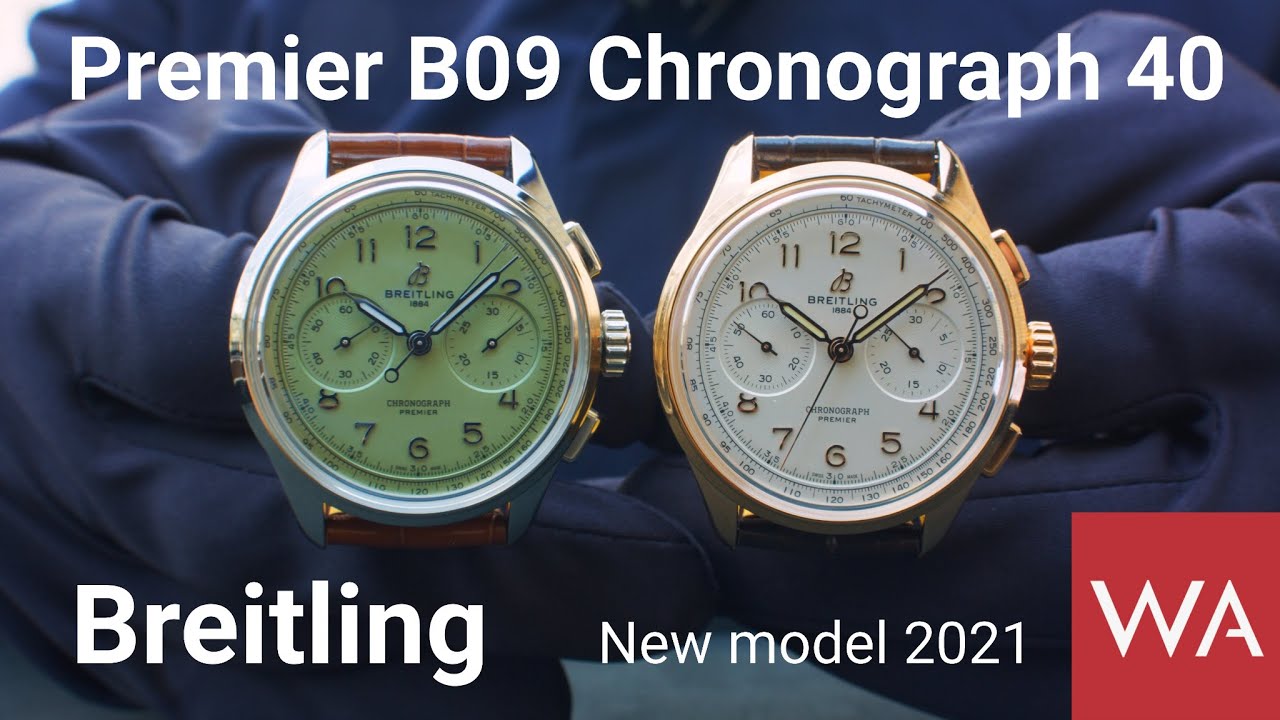 BREITLING Premier B09 Chronograph 40. Eye-catching pistachio-green dial + silver-colored dial.