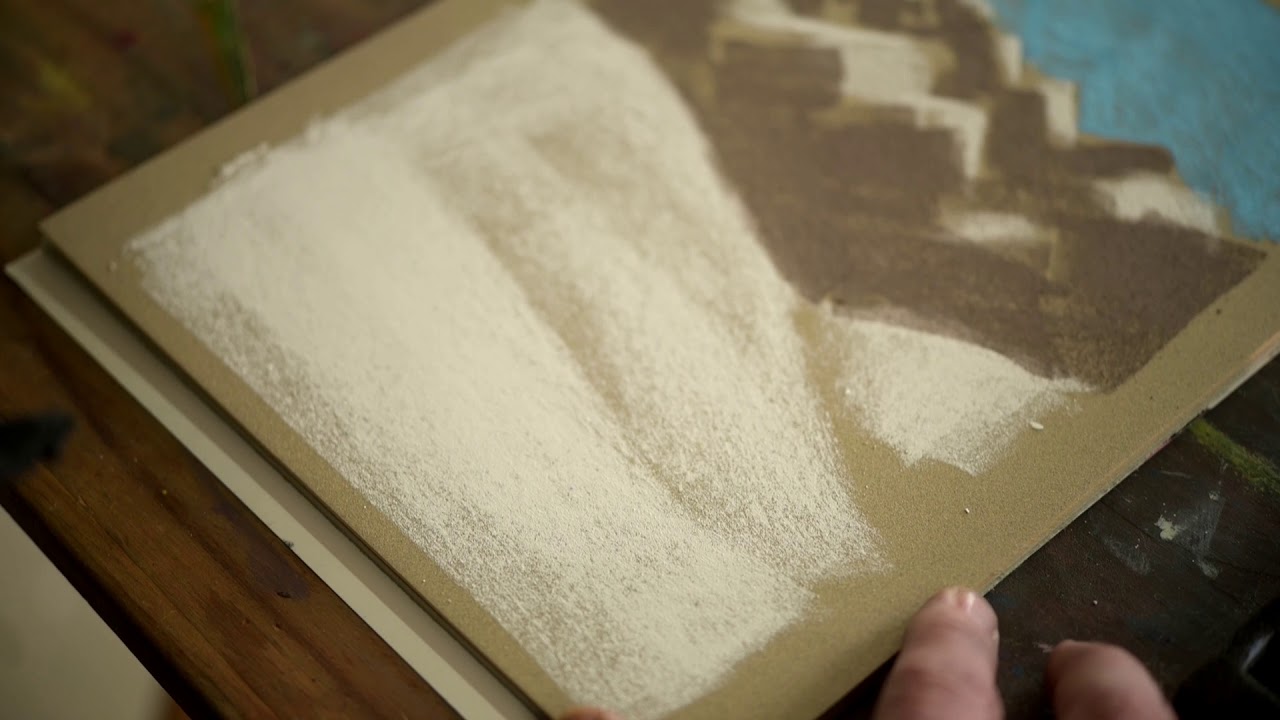 Create a Mountains Winter landscape in pastel with only 6 colors