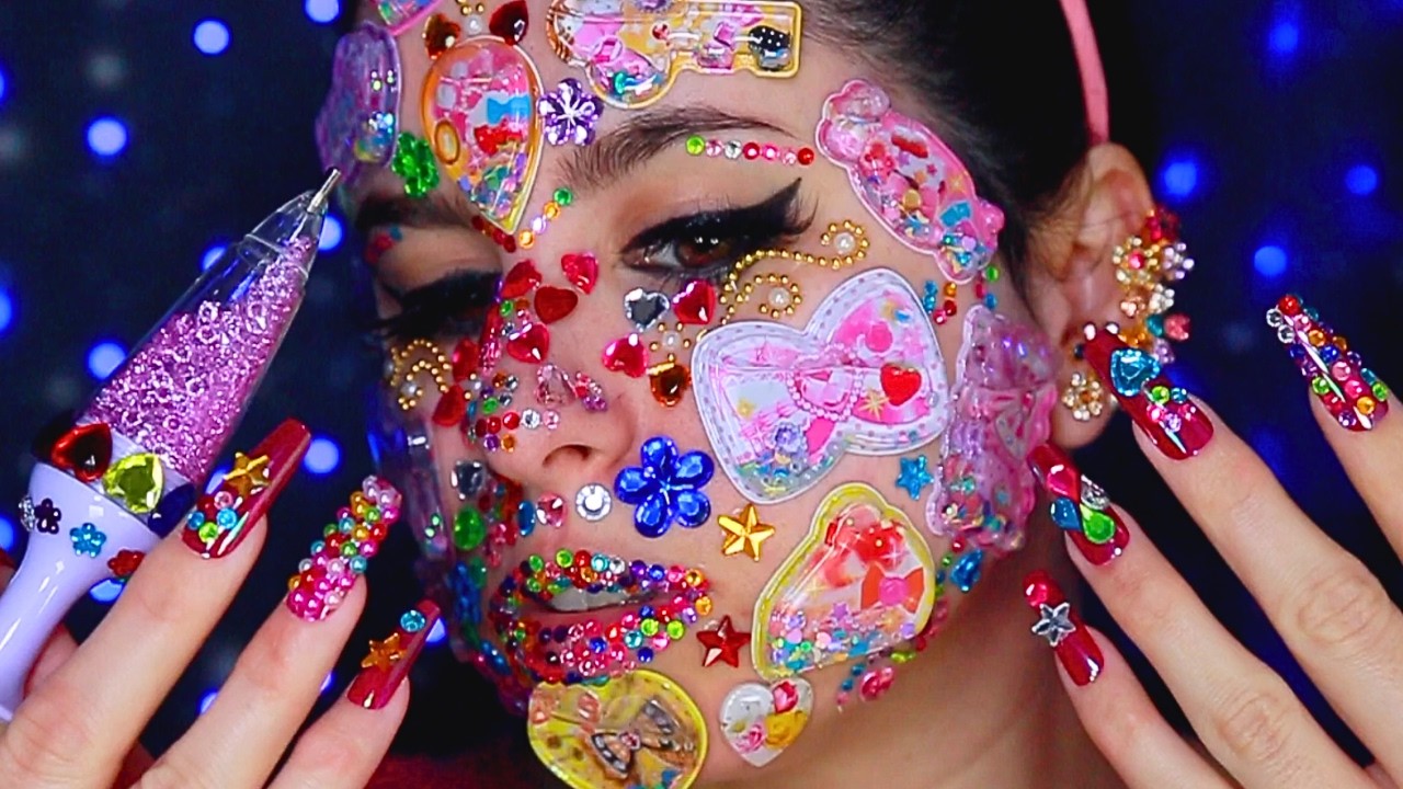 ASMR Dopamine Face Trace: Liquid Glitter Gems, Jewels & Rhinestones | Water Tapping, Whispered Y2K 💎