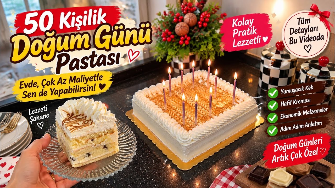 500 TL MALİYETLİ 50 KİŞİLİK EVDE DOĞUM GÜNÜ PASTASI YAPTIM-FIRIN TEPSİSİNDE YAŞ PASTA