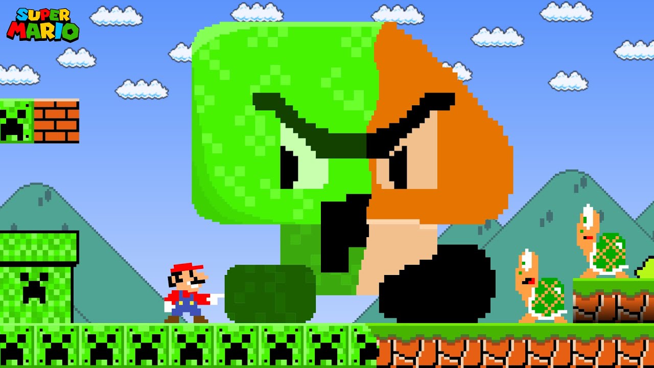 Super Mario Bros. but Everything Mario Touches Turns into Creepers