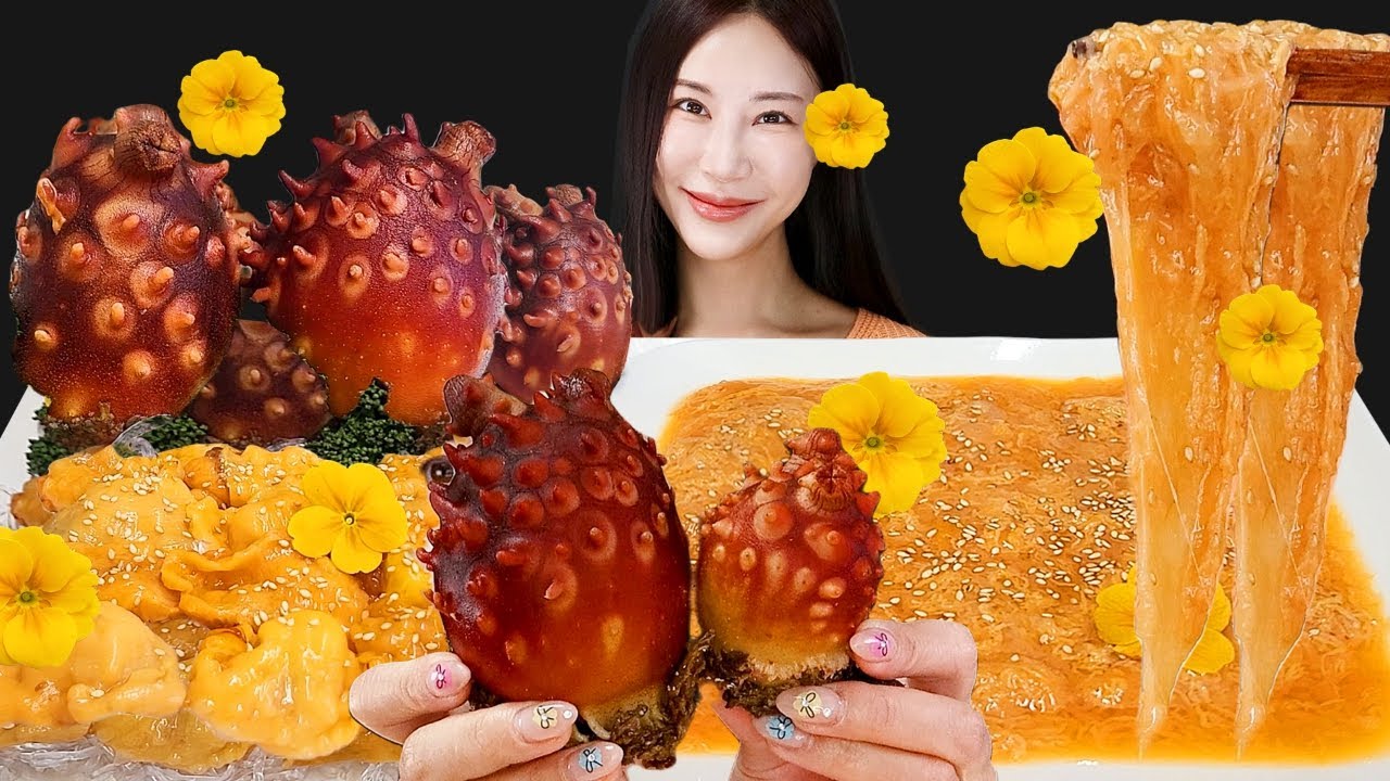 Гигантский морской скверт Сашими 🌊+Море огурец Roe Mukbang