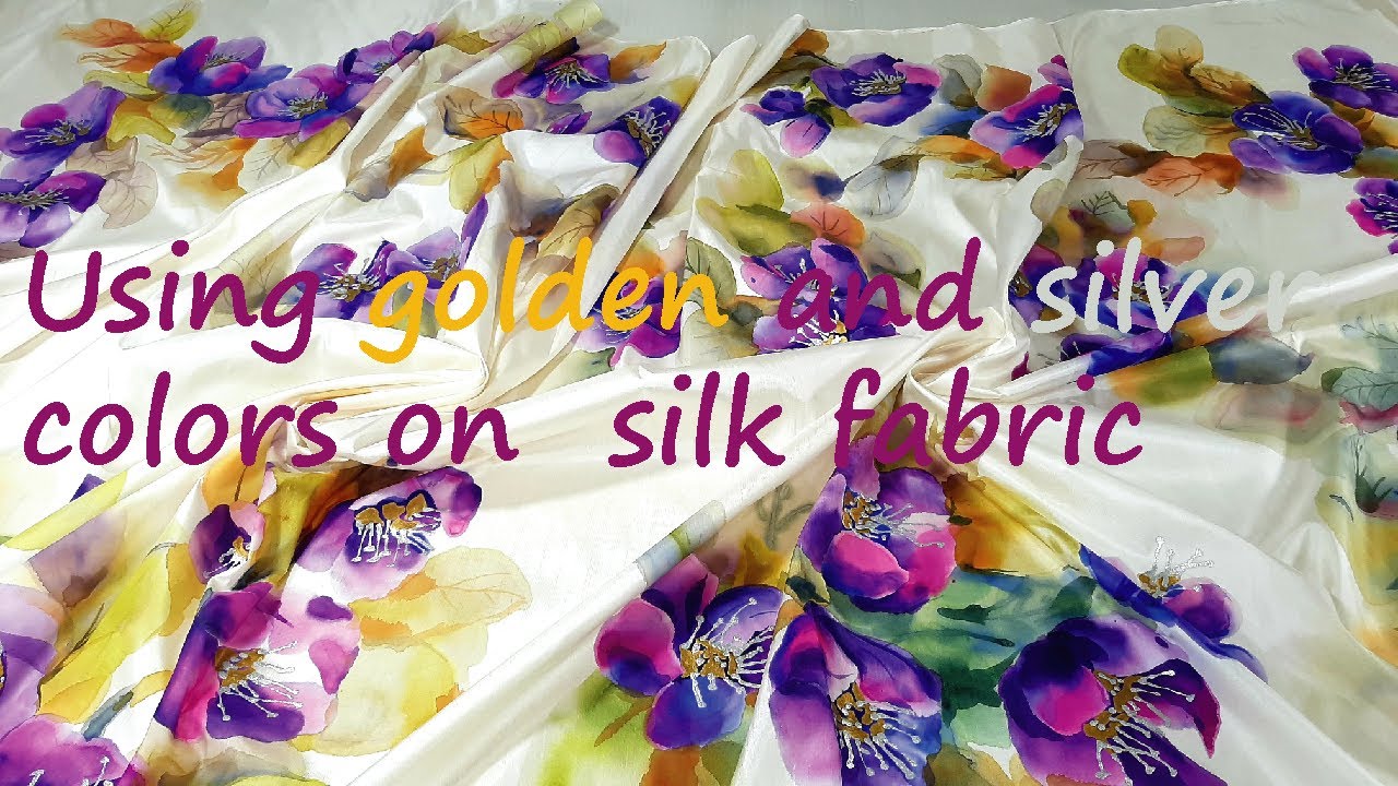 How to paint using golden and silver color on silk fabric || Silk fabric painting
