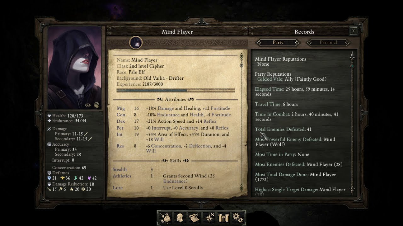 Pillars of Eternity - Solo Cipher (lvl 2) vs 3 Cave Bears [PotD]